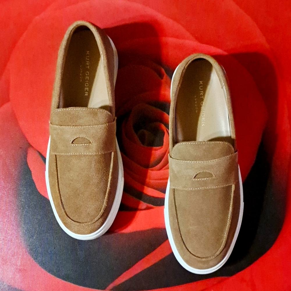Kurt Geiger Tan Suede Slip-On Loafers